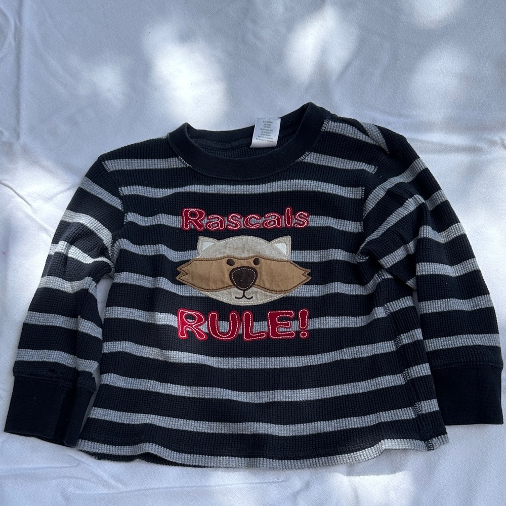 Gymboree Black and Gray Striped 'Rascals Rule' Long Sleeve Tee
